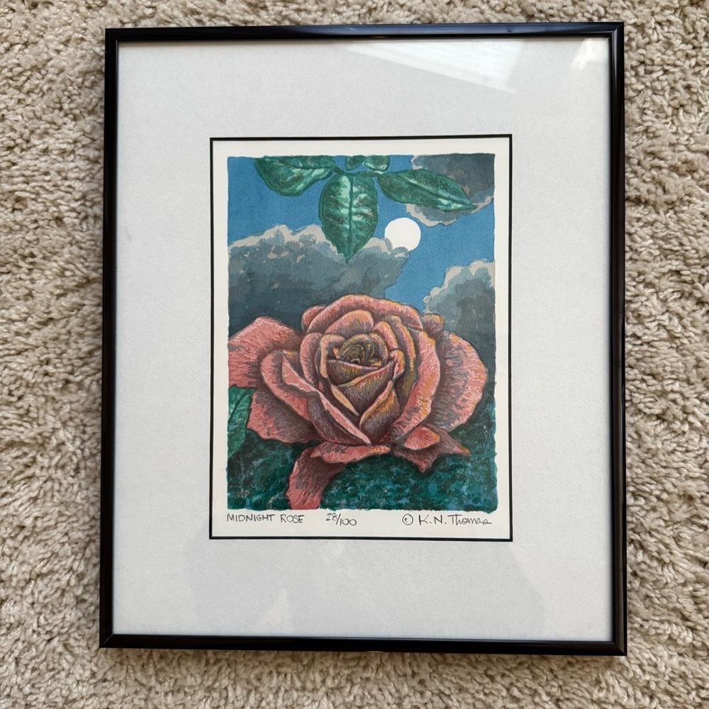 Black Framed Rare Vintage Midnight Rose Art Print